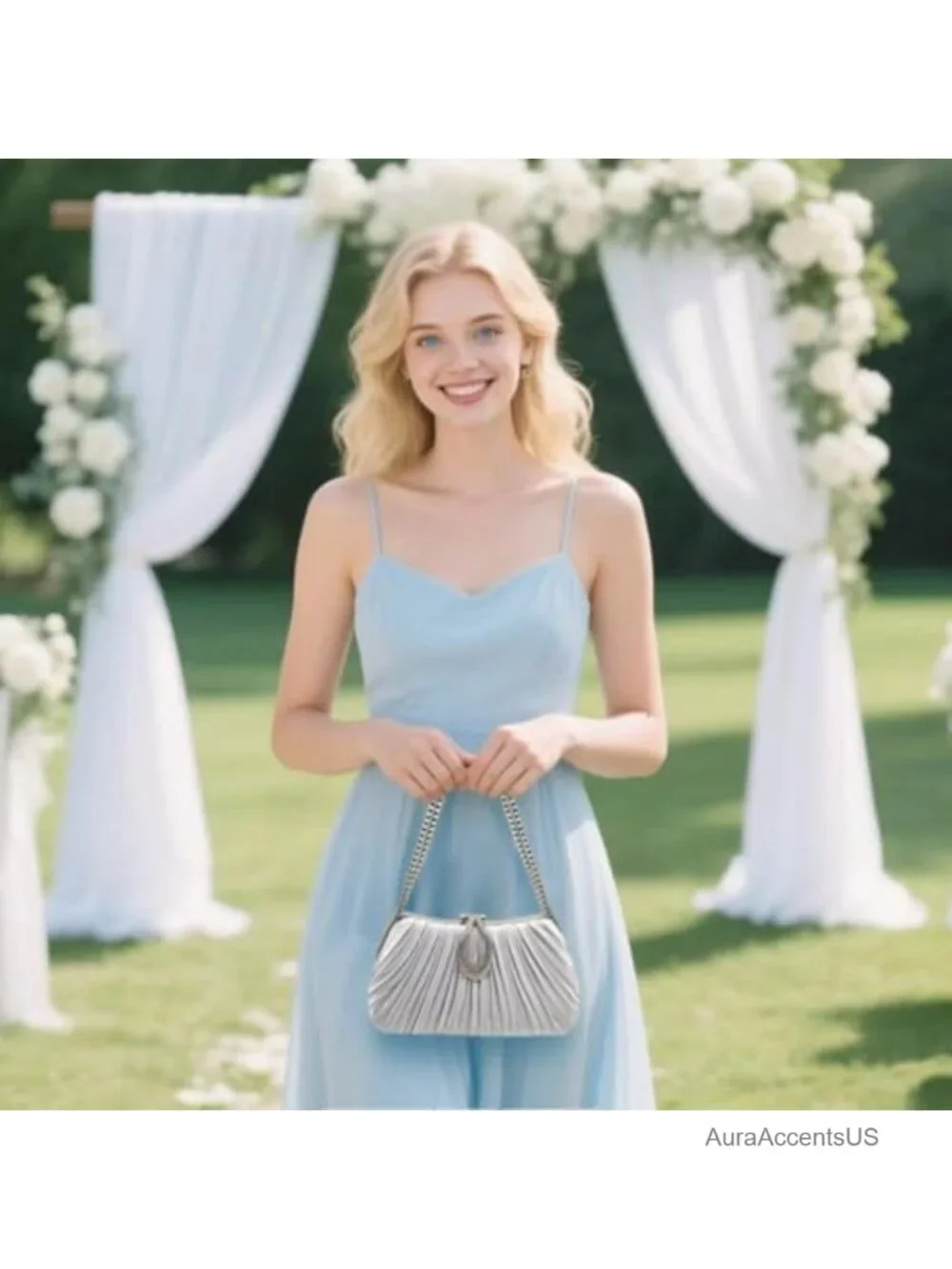 Formal Satin Clutch Purse with Detachable Chain for Wedding Party
